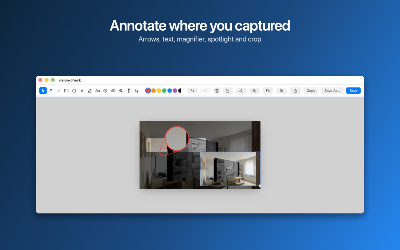The annotation editor, with a magnifier and a spotlight